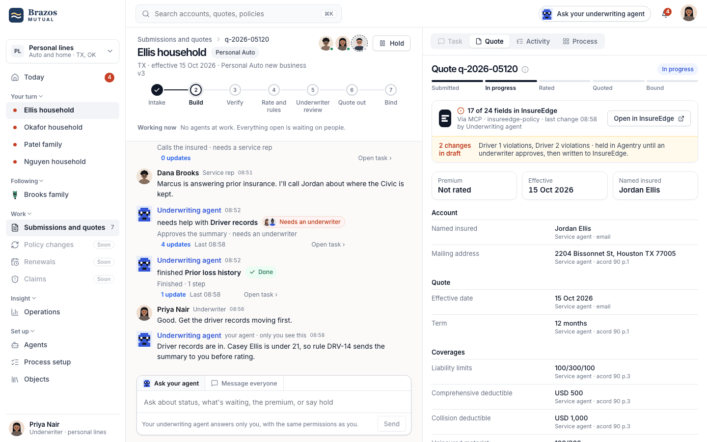 Damco Workbench: a quote worked by agents and people together