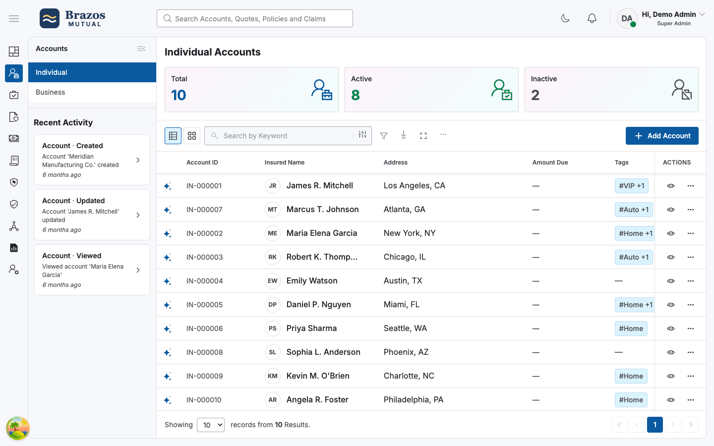 Accounts, with AI-marked records